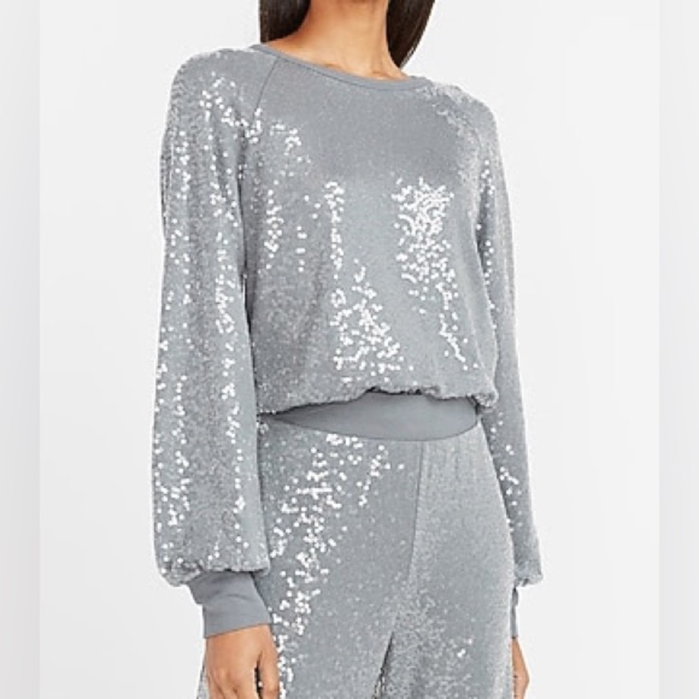 Express Gray Sequin Crew Neck Sweatshirt size medium